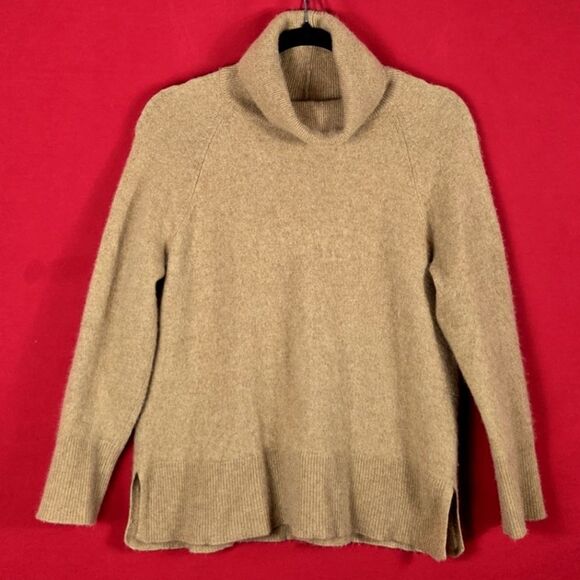 ALASHAN Cashmere Turtleneck Sweater Tan Camel One Size Minimalist - Picture 1 of 6